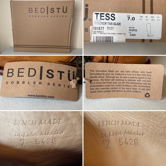 BED STU Tess Tan Rustic Leather Tall Riding Boots BedStu Size 7 - Picture 16 of 16